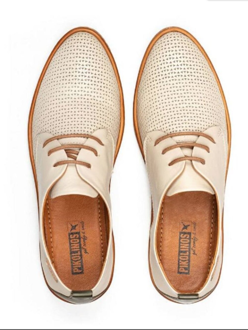 PIKOLINOS I Cream Perforated Leather Santander Oxfords with Brown Trim, 41 - Picture 2 of 16